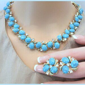 turquise natural gemstone 14k gold plated ladies necklace and earring set